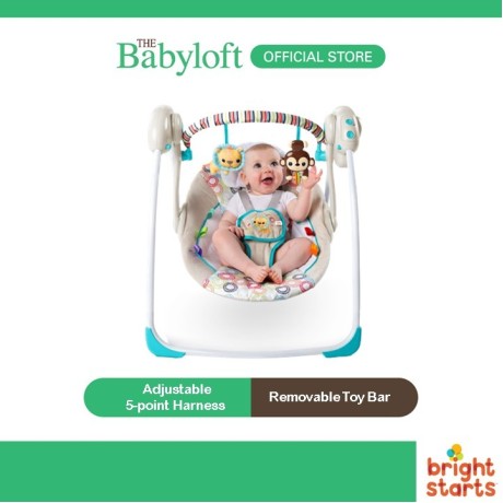 Bright Starts Portable Swing with Whisper Quiet Technology For Newborn Baby - Petite Jungle