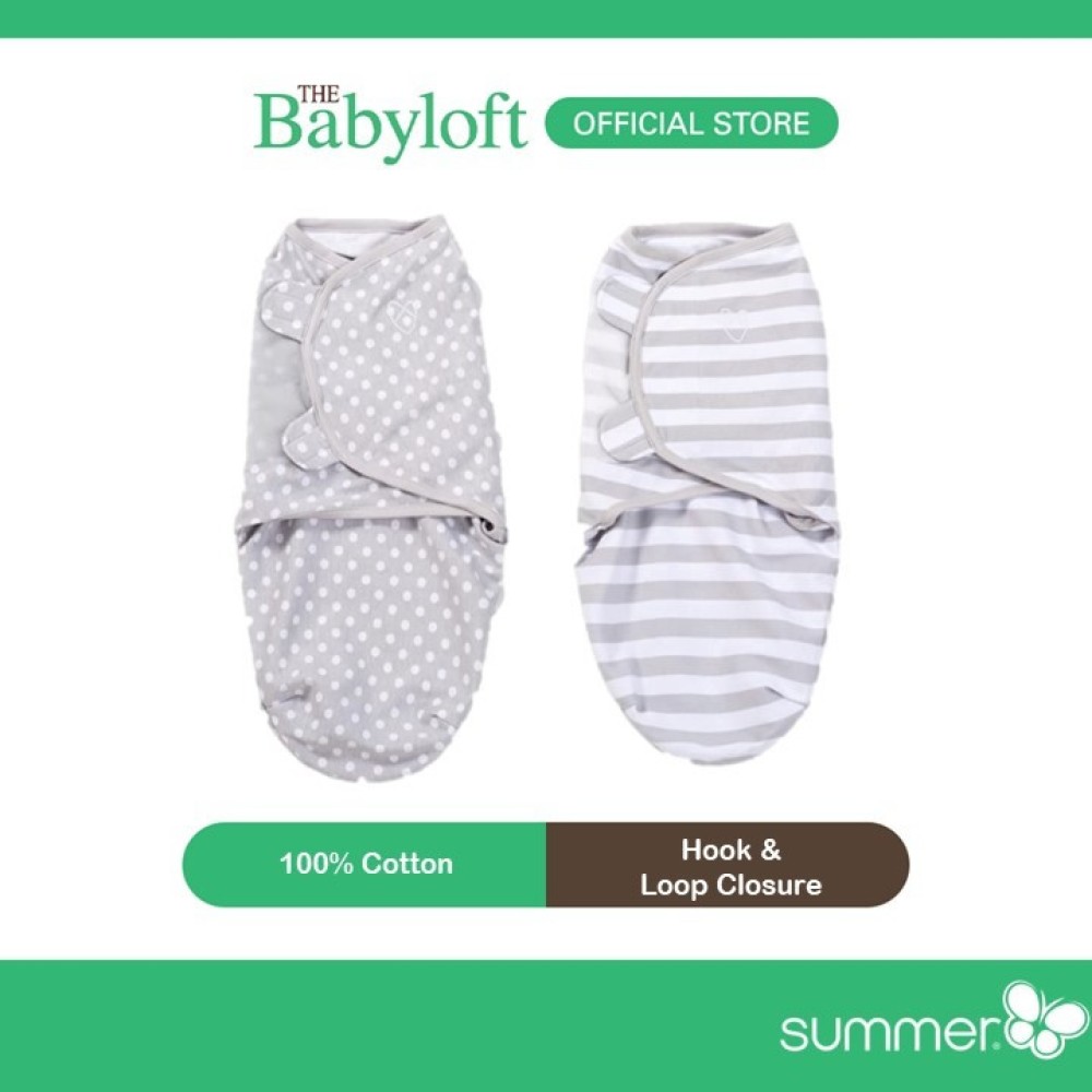 Summer Infant SwaddleMe Original Swaddle (2 pack) (Grey Dot & Grey Stripe) (Small-Medium)