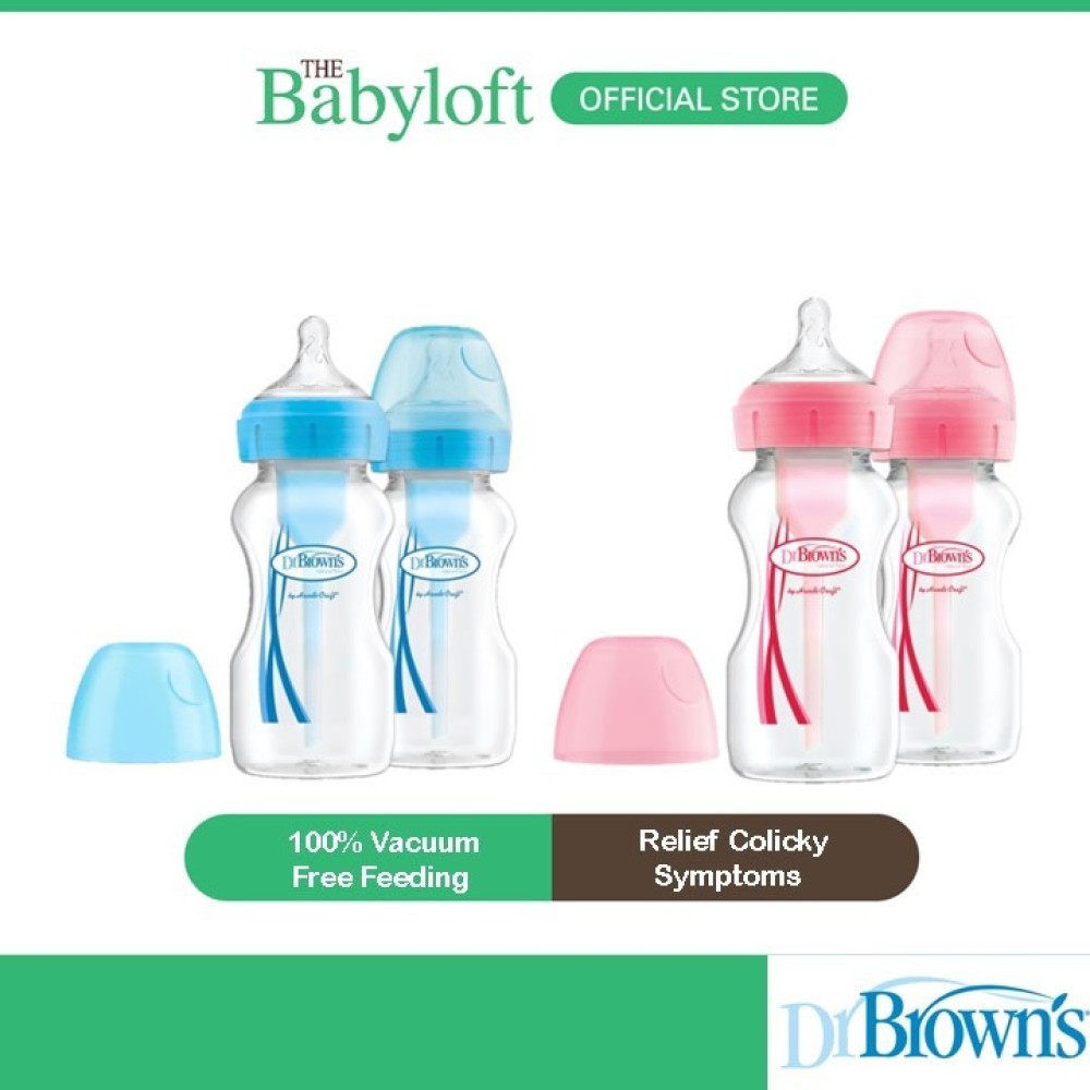 Dr Brown's Options+ Wide Neck Anti-Colic Bottle - Blue/Pink (270ml x 2)