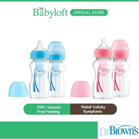 Dr Brown's Options+ Wide Neck Anti-Colic Bottle - Blue/Pink (270ml x 2)