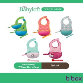 B.Box Baby Travel Bib & Spoon Set + Silicone Spoon Just Fold Zip And Go