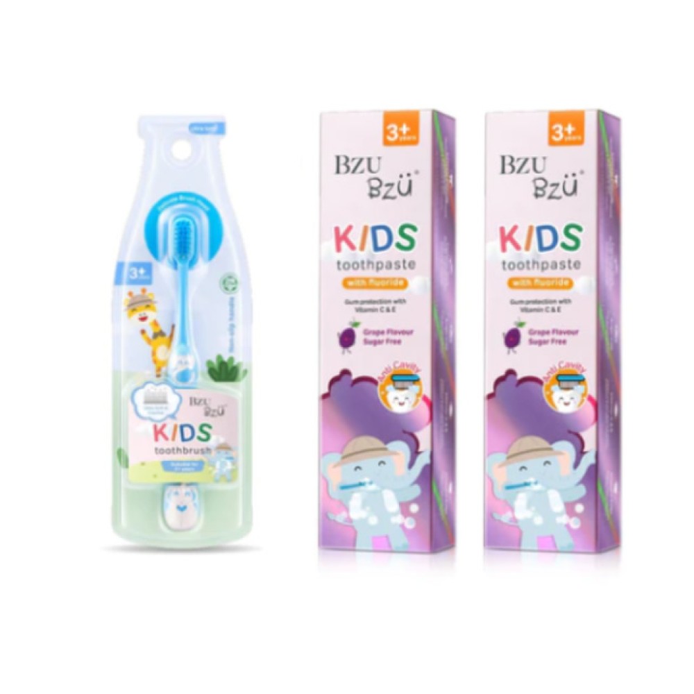 BZU BZU Kids Oralcare Bundle Pack (3+ Years) - 2 x Toothpaste + FREE Toothbrush - Complete Oral Care Set