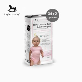 APPLECRUMBY 100% CLORINE FREE PULL UP BABY SLIM DIAPERS PULL UP DIAPERS XXL 34+2 for >18KG