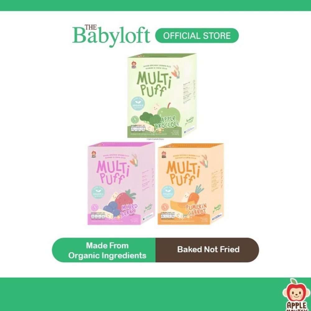 Apple Monkey Multi Puff 12months - Apple Broccoli/ Pumpkin Carrot/ Mixed Berry