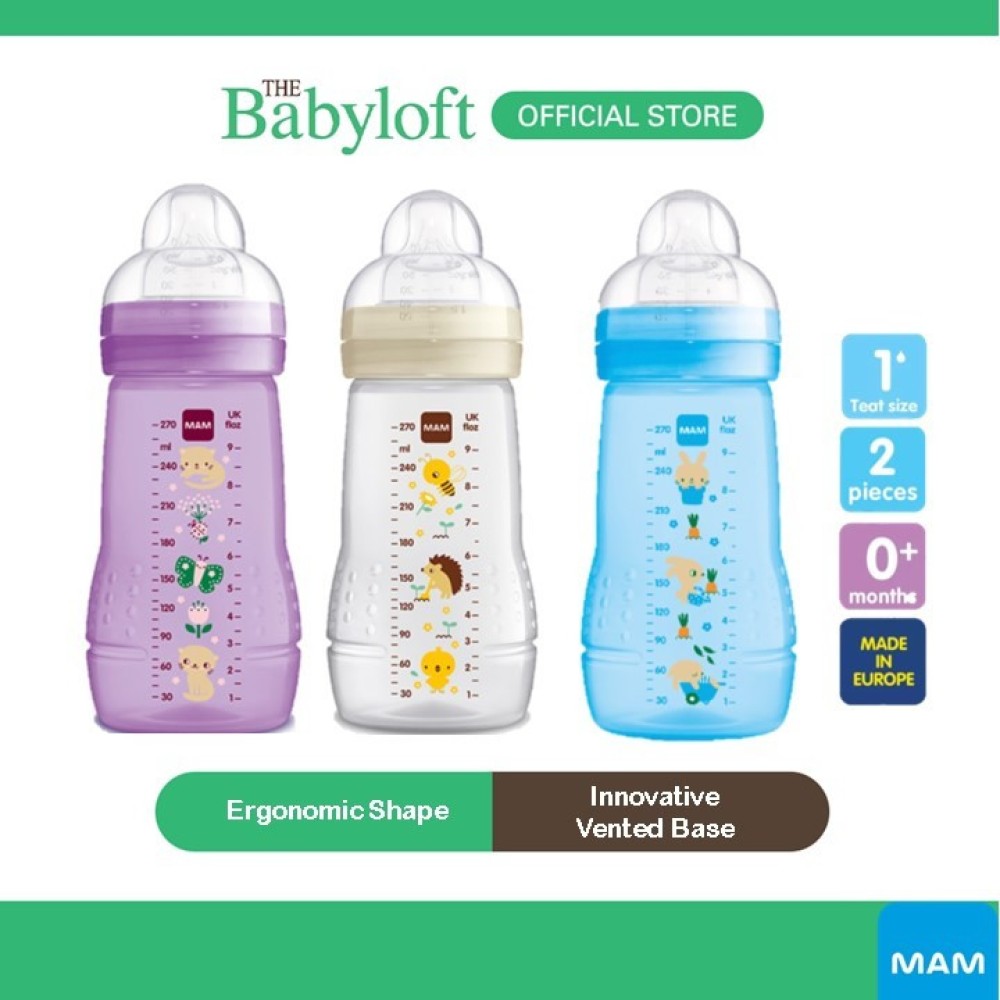 ￼MAM Easy Active Baby Bottle (270) with Medium Flow Silicone Teat (Single Pack)