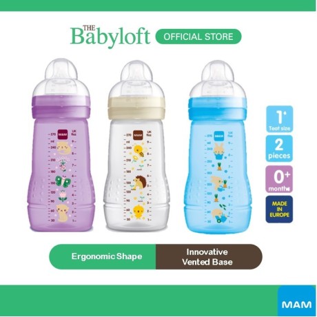 ￼MAM Easy Active Baby Bottle (270) with Medium Flow Silicone Teat (Single Pack)