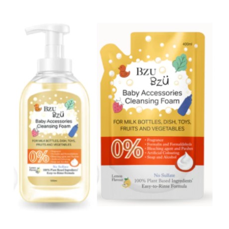 BZU BZU Baby Accessories Cleansing Foam (500ml) + Refill (400ml) for Gentle Cleaning - Lemon Flavour