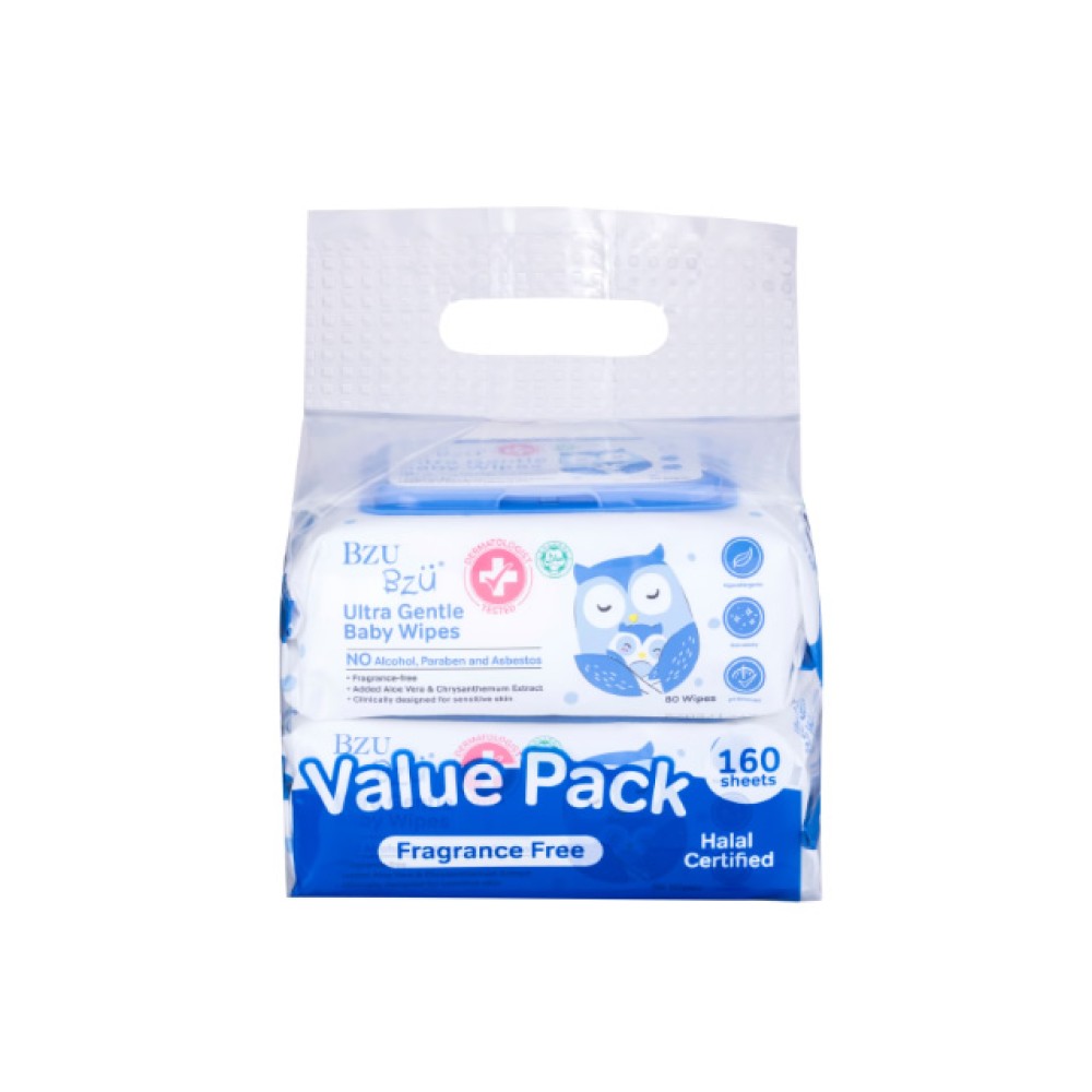 BZU BZU  Ultra Gentle Fragrance Free Baby Wet Wipes (2 x 80 Pcs) - Value Pack