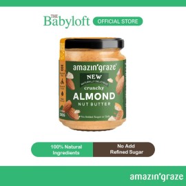 Amazin' Graze All Natural Almond Crunchy Nut Butter Healthy Peanut Butter Spread (200G) - No Salt & Sugar  | Halal