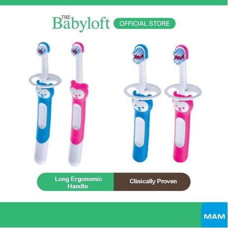 ￼MAM Training Toothbrush for Babies, With Safety Shields, Ideal for Teaching Dental Hygiene to Infants, 5+ months