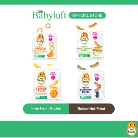 Little Bellies Organic Baked Corn Puffs Baby Snack (Apple & Cinnamon/Blueberry/Carrot/ Pumpkin) -For age: 7 months+