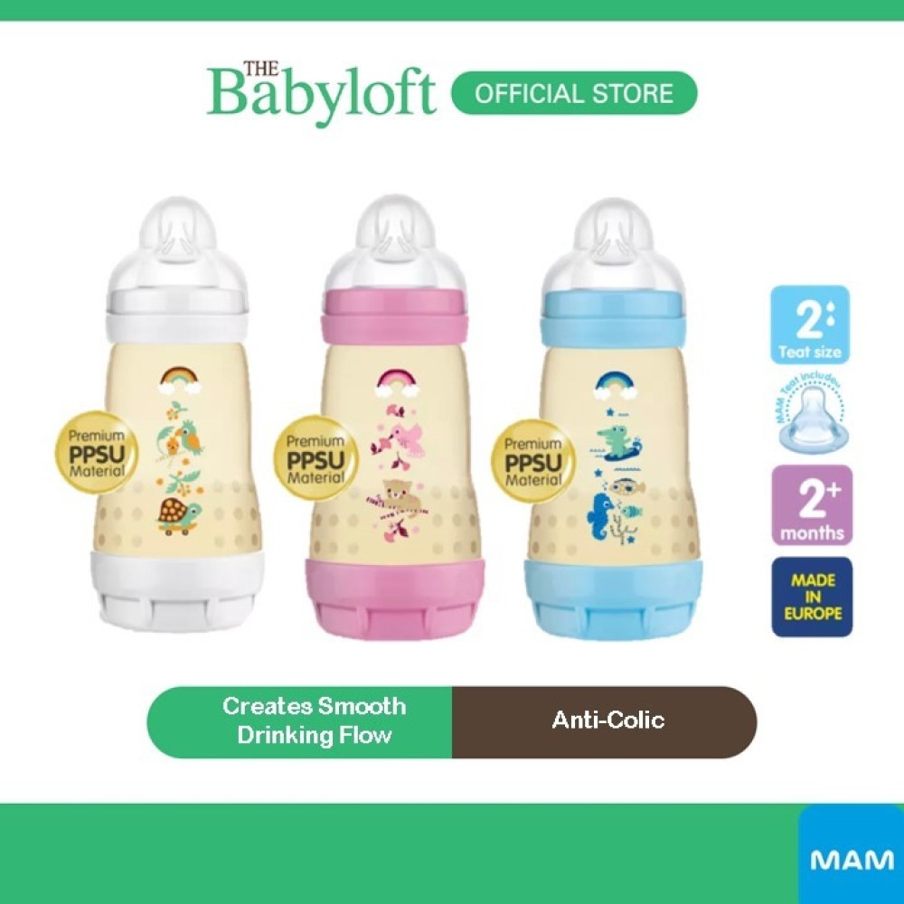 ￼MAM Easy Start Anti Colic PPSU Bottle (260ml) with Medium Flow Silicone Teat