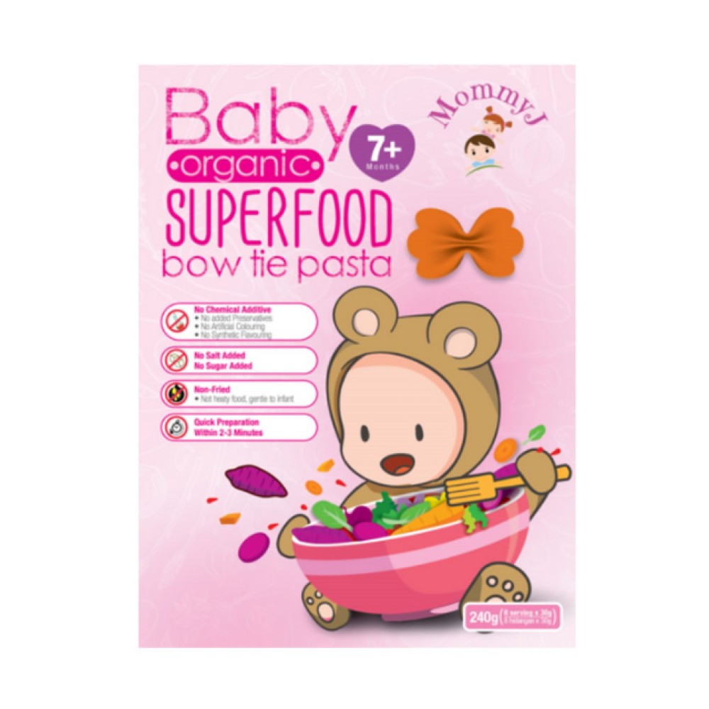 MommyJ Baby Organic Superfood Bow Tie Pasta (8 x 30g) - For 7+ Months Kids