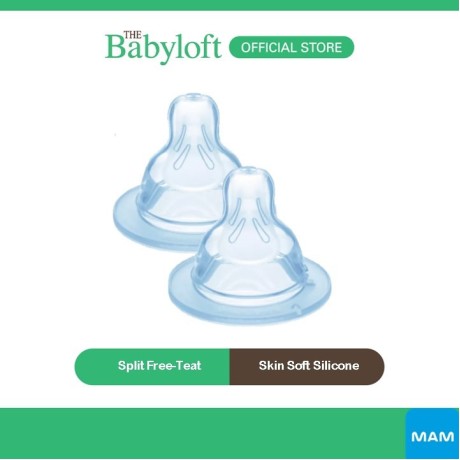 MAM Teats For 4+ Months SkinSoft Silicone Nipples for Baby Bottles - (Size 3) Fast Flow SPILL FREE (Pack of 2)