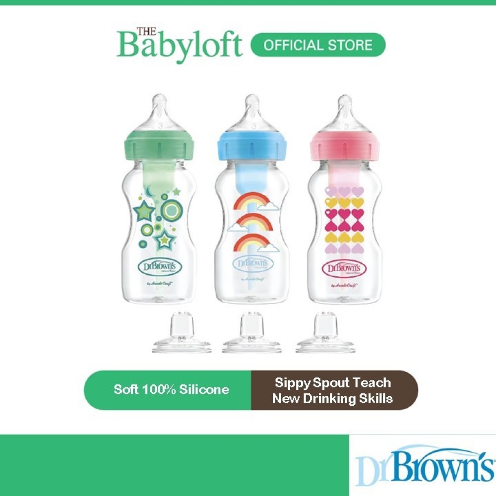 Dr. Brown’s Natural Flow® Anti-Colic Options+™ Wide-Neck Sippy Bottle Starter Kit, 9oz/270mL (Age: 6 months+)