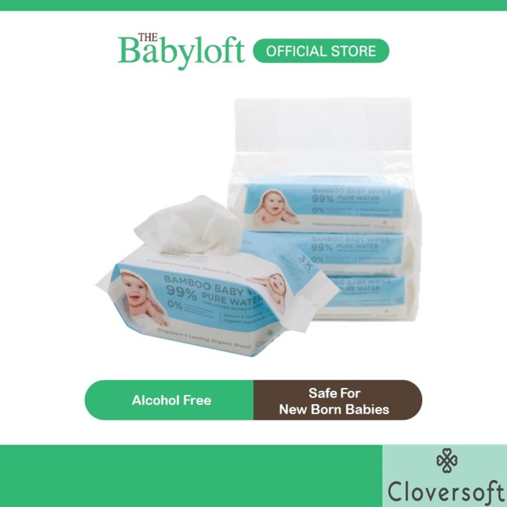 Cloversoft Unbleached Bamboo Organic Pure Water Baby Wipes - Safe For New Born Babies