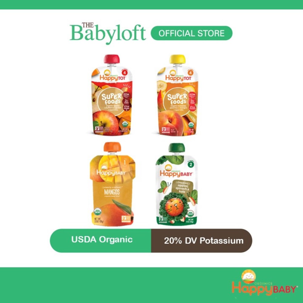 Happy Baby Superfoods Organic Food Puree Series For 6 Months+ Baby - Apple/Banana/Mango/Spinach