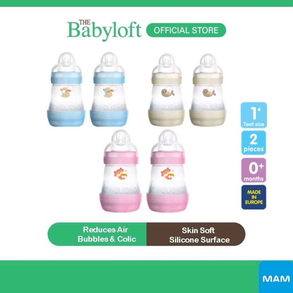 ￼MAM Double Easy Start Anti Colic Bottles (160ml x 2) with Slow Flow Silicone Teat