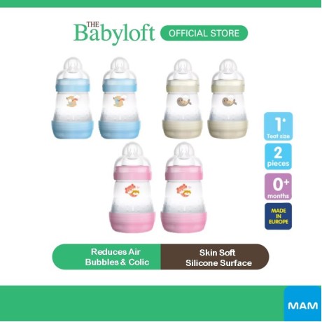 ￼MAM Double Easy Start Anti Colic Bottles (160ml x 2) with Slow Flow Silicone Teat