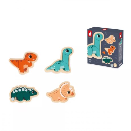 JANOD Dino - 4 Progressive Puzzles Dino Wooden Puzzles Set for 1 Year Old +