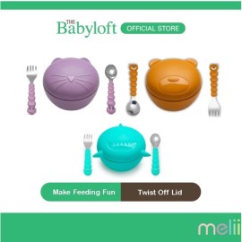 MELII Silicone Bowl with Lid & Utensils for Toddlers (Cat/Bear/Shark)